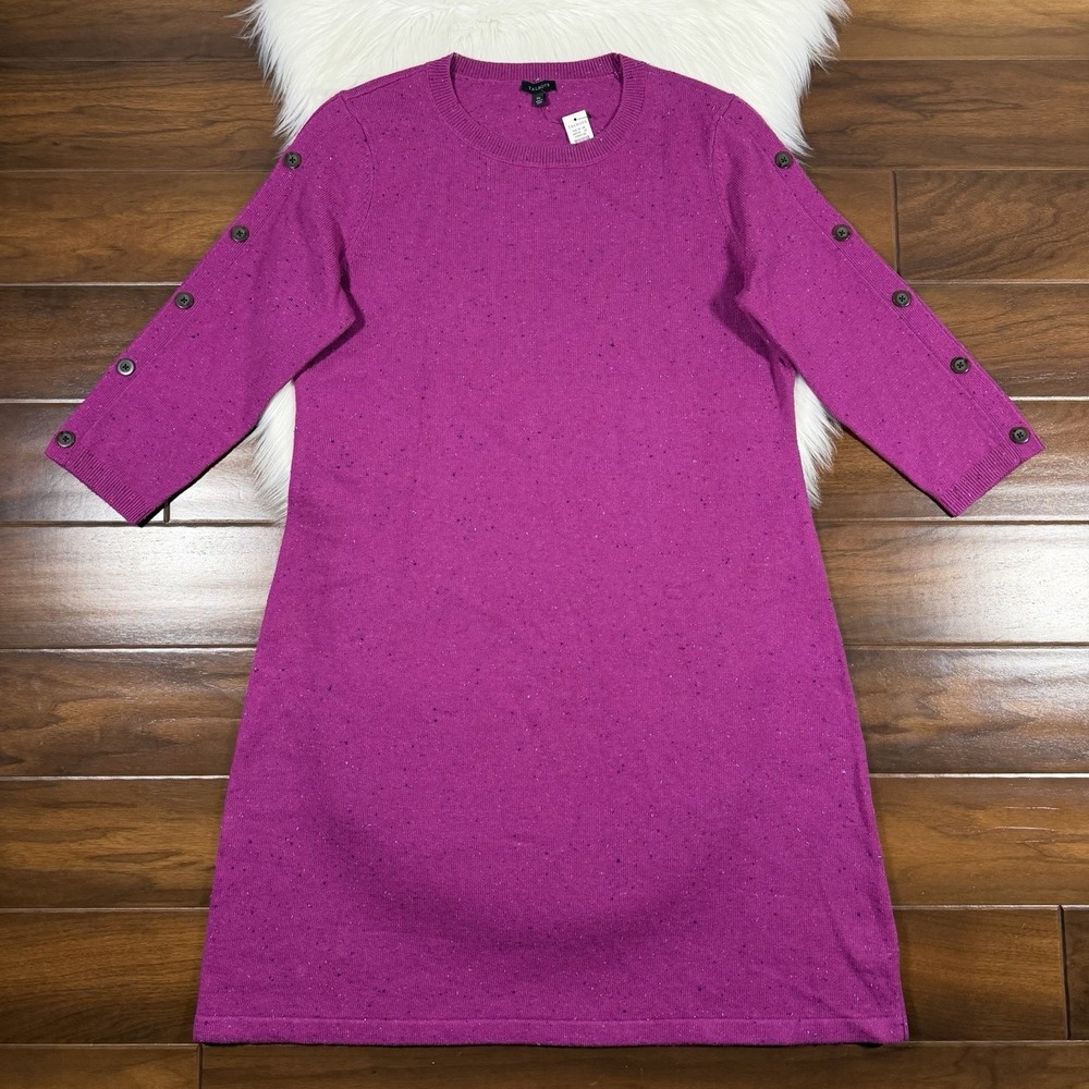 Talbots Size XL Magenta Speckled Long Sleeve Knit Sweater Dress Button Detail